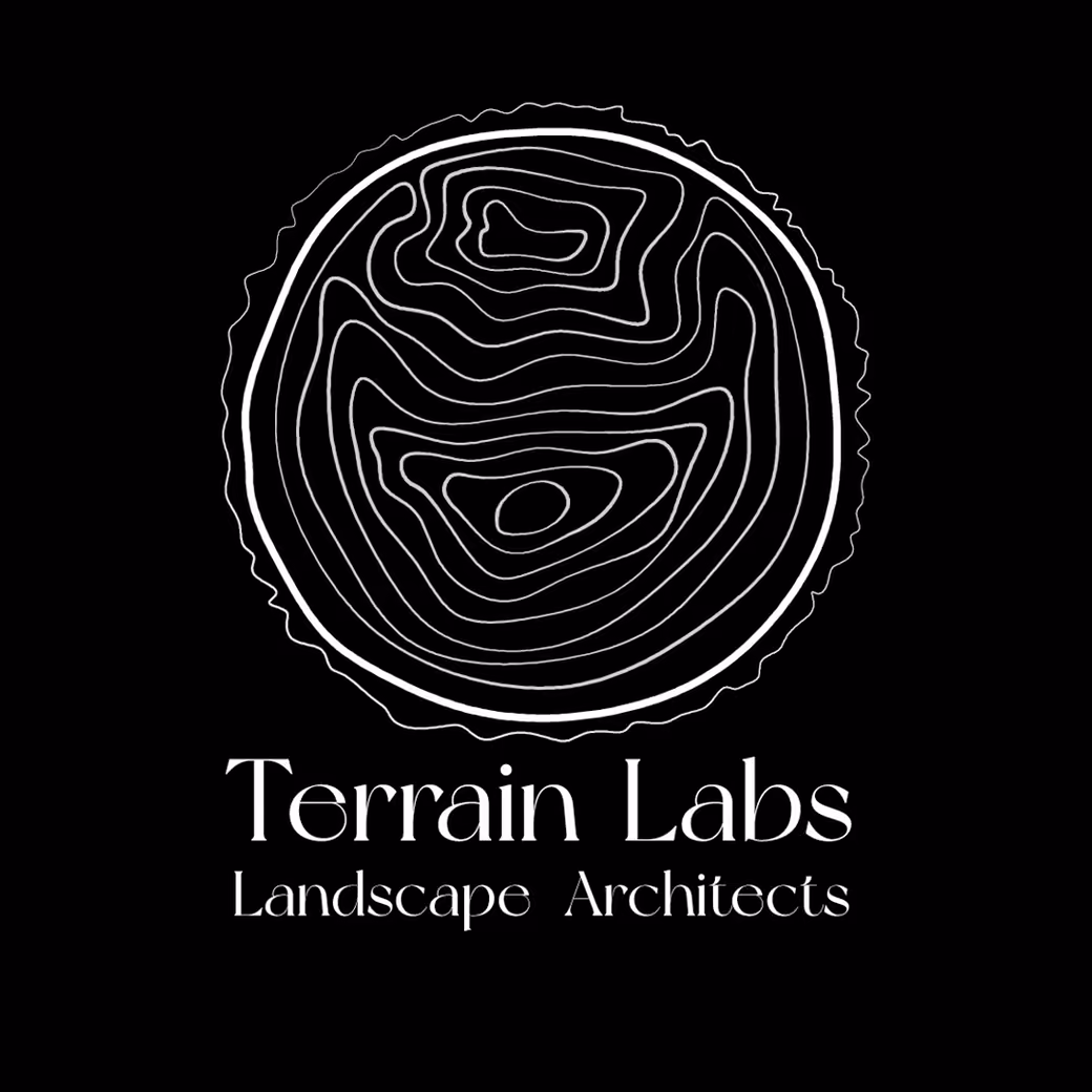 Terrain Labs Landscape Architects — topographic logo and wordmark
